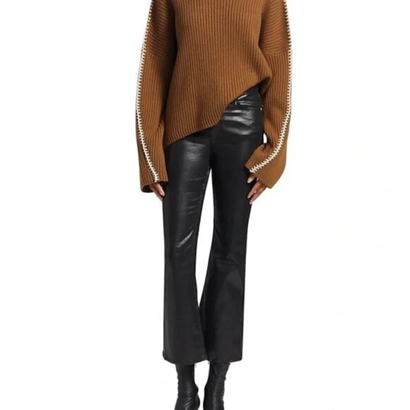 RAG & BONE Casey High-Rise Ankle Flare Coated Black Jeans WDD22F2917GBL - Picture 3 of 13